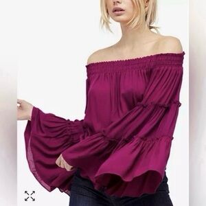 Free People free spirit bright purple oversized off the shoulder flowy hippy top